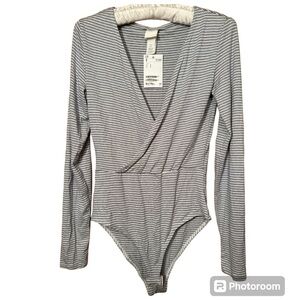 NWT H&M Long Sleeve Wrap Stretch Bodysuit Blue White Striped S